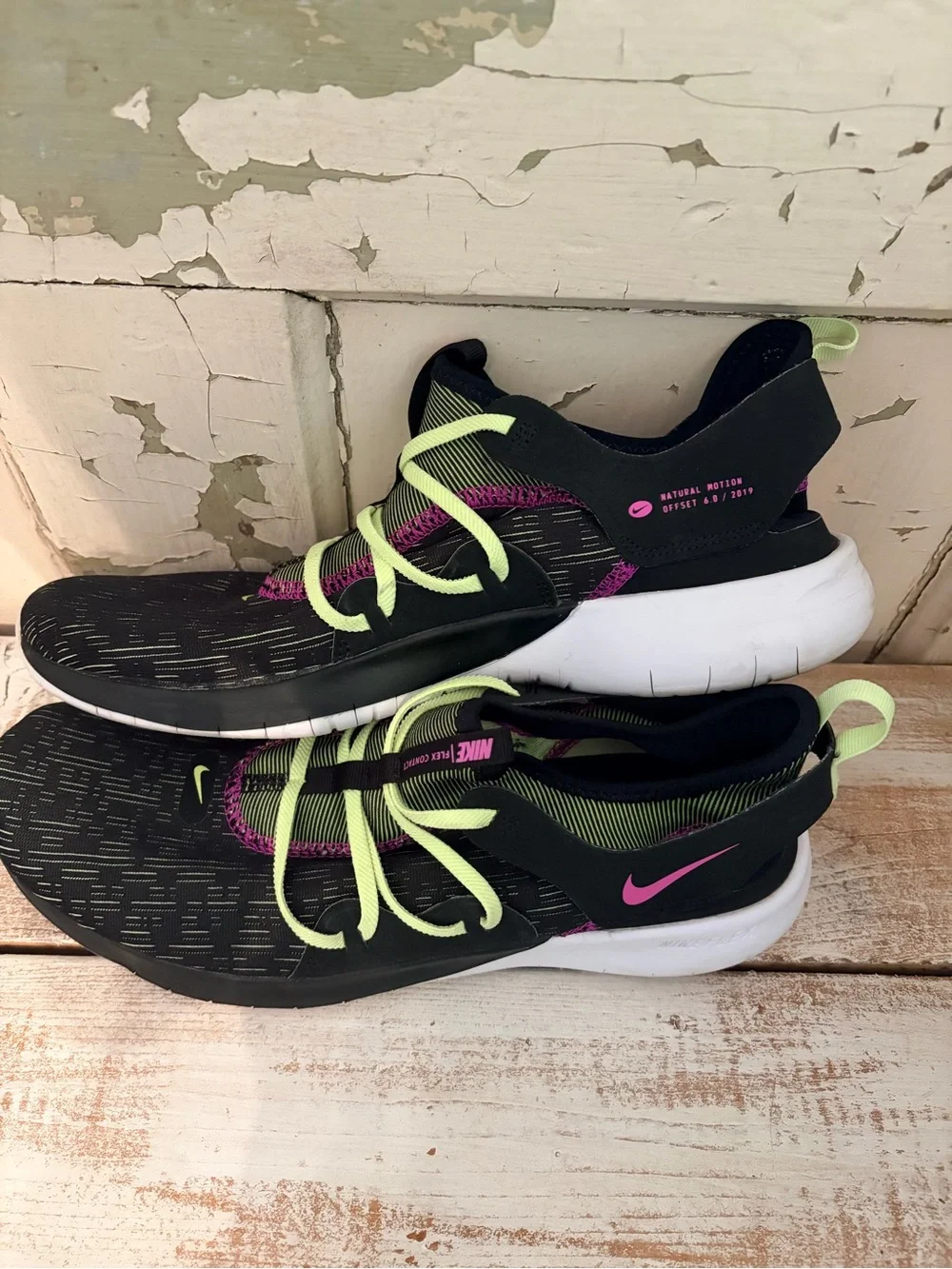 Nike Kids Black Sneakers with Neon Green Laces & Pink Swoosh